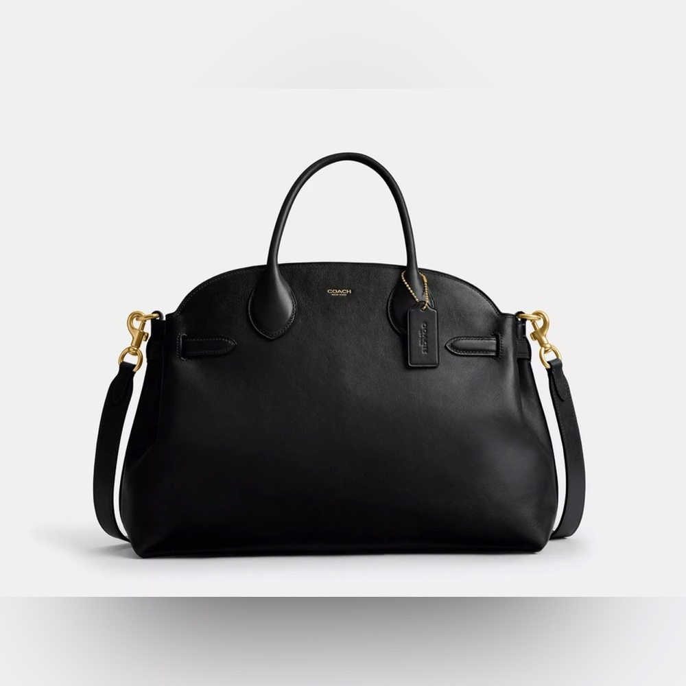 Coach Soft Empire Carryall Bag 40 Black Leather Satchel with Gold Accents